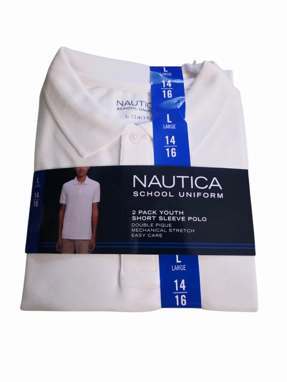 Boys Nautica School Uniform 2 Pack Short Sleeve Polo White Size L (14/16) NWT
